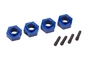 Wheel hubs, 12mm hex, 6061-T6 aluminum (blue-anodized) (4)/ 3x10 screw pin (4)