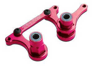 Steering bellcranks, drag link (pink-anodized 6061-T6 aluminum)/ 5x8mm ball bearings (4)/ hardware (assembled) Steering bellcranks, drag link (pink-anodized 6061-T6 aluminum)/ 5x8mm ball bearings (4)/ hardware (assembled)