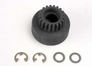 Clutch bell (20-tooth)/5x8x0.5mm fiber washer (2)/ 5mm e-clip (requires 5x11x4mm ball bearings part 4611)