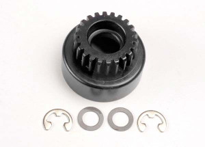 Clutch bell (22-tooth)/5x8x0.5mm fiber washer (2)/ 5mm e-clip (requires 5x11x4mm ball bearings part 4611)