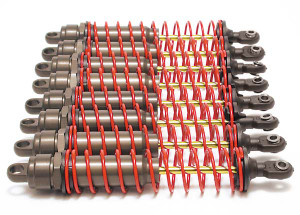 Big Bore shocks (xx-long) (hard-anodized & PTFE-coated T6 aluminum) (assembled) w/ red springs, TiN shafts (8 pack)