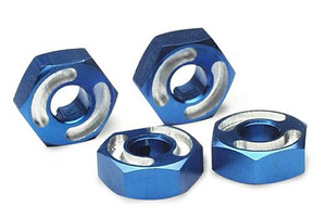 Hex wheel hubs,  6061 T-6 aluminum (blue) (4)/ axle pins (2.5x10mm) (4)