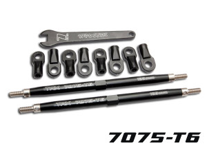 Toe links, RevoÆ (Tubesô 7075-T6 aluminum, black) (128mm, fits front or rear) (2)/ rod ends, rear (4)/ rod ends, front (4)/ wrench (1) Toe links, RevoÆ (Tubesô 7075-T6 aluminum, black) (128mm, fits front or rear) (2)/ rod ends, rear (4)/ rod ends, front (4)/ wrench (1)