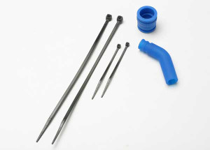 Pipe coupler, molded (blue)/ Exhaust deflecter (rubber, blue)/ cable ties, long (2)/ cable ties, short (2)
