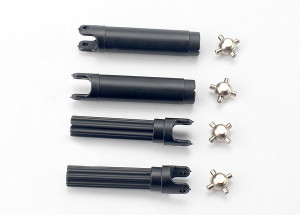 Half shafts, left or right (internal splined half shaft (2)/external splined half shaft) (2))/ metal u-joints (4) Half shafts, left or right (internal splined half shaft (2)/external splined half shaft) (2))/ metal u-joints (4)