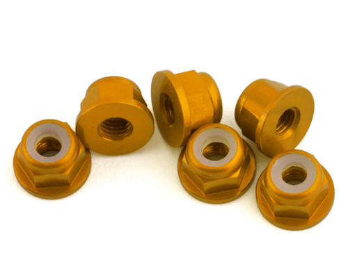1UP Racing 3mm Aluminum Flanged Locknuts (Gold) (6) 703