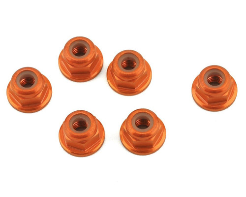 1UP Racing 3mm Aluminum Flanged Locknuts (Orange) (6)