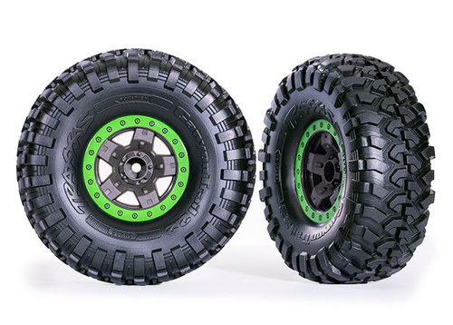 Tires & wheels, assembled, glued (TRX-4Æ Sport 2.2" gray, green beadlock style wheels, Canyon Trail 5.3x2.2" tires) (2)