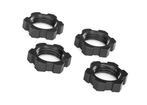 Wheel nuts, splined, 17mm, serrated (black-anodized) (4)