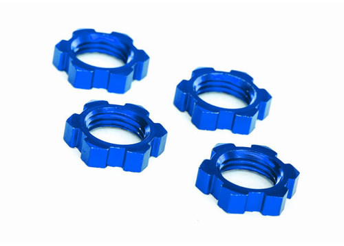 Wheel nuts, splined, 17mm, serrated (blue-anodized) (4)