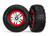 Tires & wheels assembled, glued (S1 compound) (SCT Split-Spoke chrome, red beadlock style wheels, SCT off-road racing tires, foam inserts) (2) (4WD f/r, 2WD rear) (TSMÆ rated)