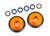 Wheels, wheelie bar, 6061-T6 aluminum (orange-anodized) (2)/ 5x8x2.5mm ball bearings (4)/ o-rings (2)/ 5x8x0.3mm TW (2)