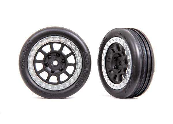 Tires & wheels, assembled (2.2" black, satin chrome beadlock wheels, AliasÆ ribbed 2.2" tires) (2) (BanditÆ front, medium compound w/ foam inserts)