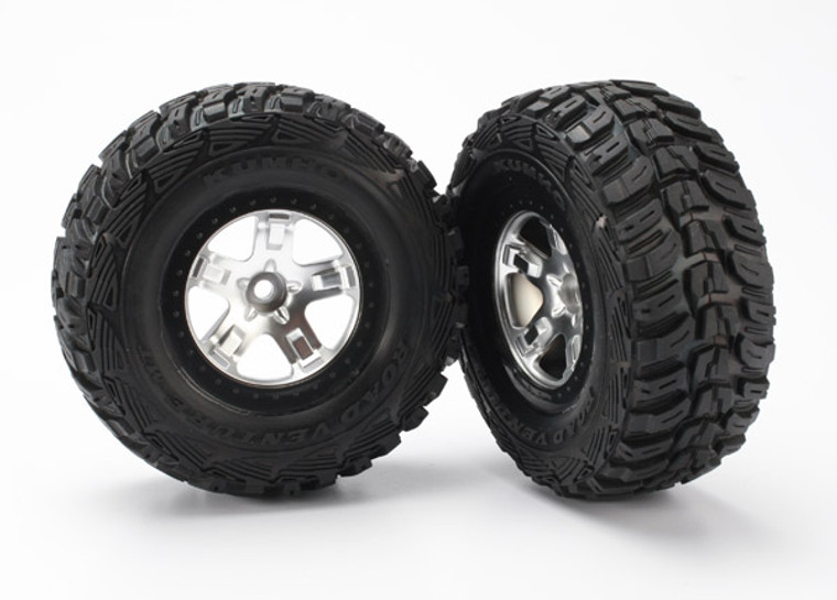 Tire & wheel assy, glued (SCT satin chrome, black beadlock style wheels, Kumho tires, foam inserts) (2) (2WD front)
