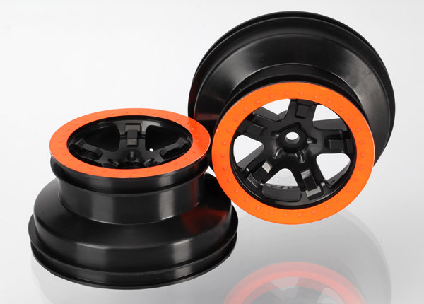 Wheels, SCT, black, orange beadlock style, dual profile (2.2" outer 3.0" inner) (2WD front) (2)