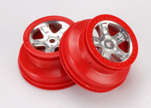 Wheels, SCT satin chrome with red beadlock, dual profile (2.2" outer 3.0" inner) (2)