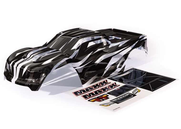 Body, MaxxÆ, ProGraphixÆ (graphics are printed, requires paint & final color application)/ decal sheet (fits MaxxÆ with extended chassis (352mm wheelbase))