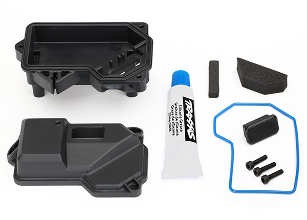 Box, receiver (sealed)(steering servo mount)/ receiver cover/ access plug/ foam pads/ silicone grease/ 2.5x10 CS (3)