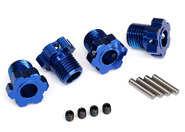 Wheel hubs, splined, 17mm (blue-anodized) (4)/ 4x5 GS (4), 3x14mm pin (4)