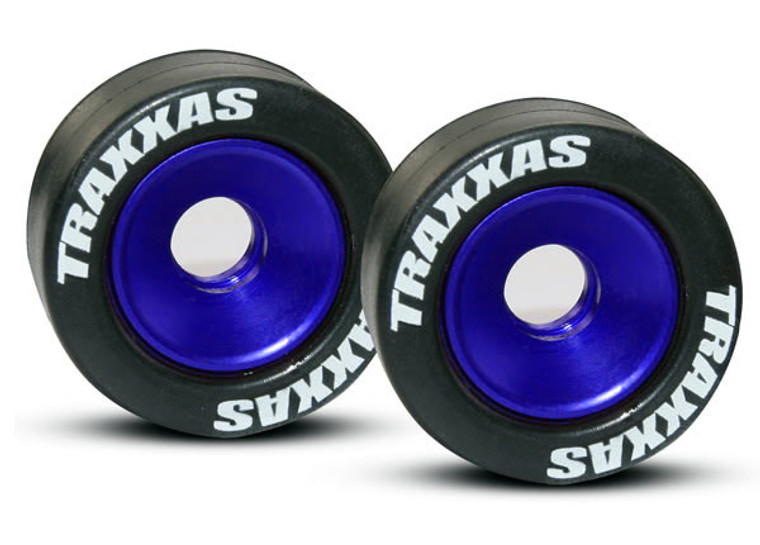 Wheels, aluminum (blue-anodized) (2)/ 5x8mm ball bearings (4)/ axles (2)/ rubber tires (2)