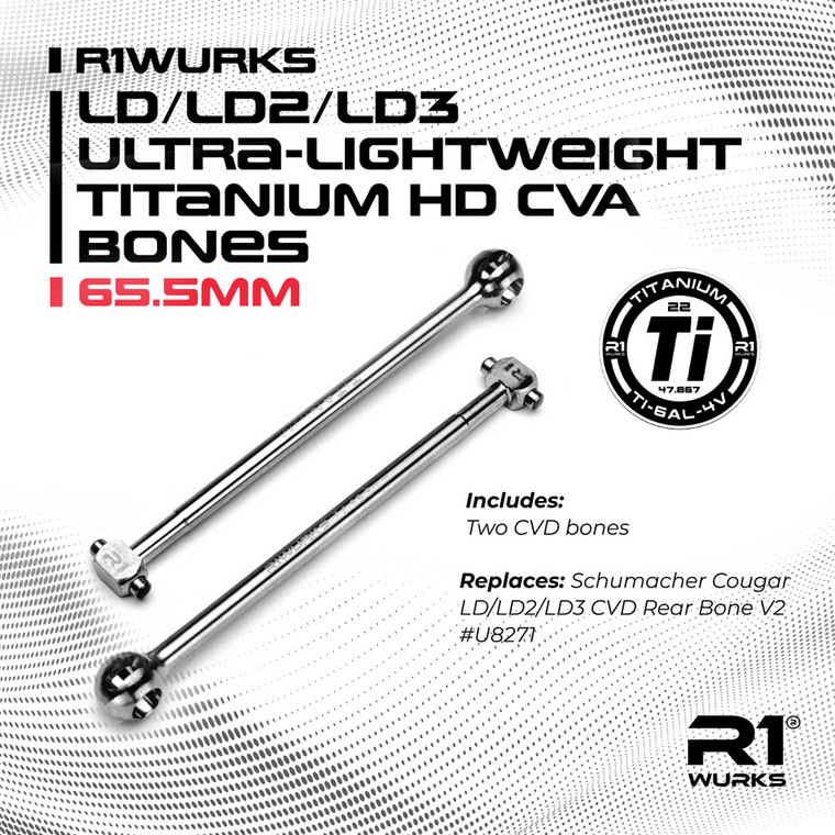 R1WURKS LD/LD2/LD3 Ultra-lightweight Titanium HD CVD Bones, 65.5mm