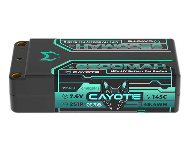 CAYOTE 2S 6500MAH 145C LCG SHORTY LIHV BATTERY W/5MM BULLETS
