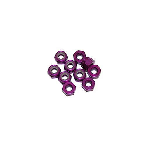 UR offers a package of ten anodized Aluminium Nylon Lock Nuts, and are intended for use with any R/C vehicle that uses 4 mm nuts. Lightweight and great looking, these nuts are the perfect finishing touch for your R/C car. These nuts are also an excellent option to reduce weight in any application that requires 4 mm aluminium nuts. Available in five different anodized colors: blue, gold, purple, pink and red.
