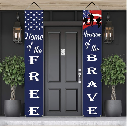 1set/2pcs; American Flag Patriotic Soldier Porch Sign Banners; Patriotic Decoration For Memorial Day-4th Of July; Independence Day Veterans Day Labor Day Hanging Banner For Garden Yard