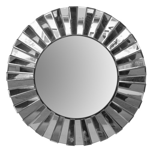 DunaWest 28 Inch Round Floating Wall Mirror with Mirrored Frame Work, Silver