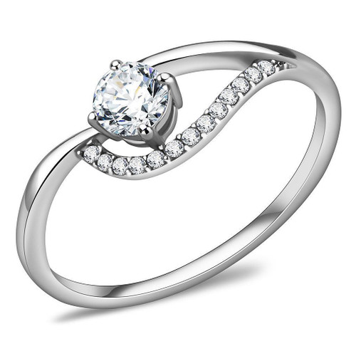 DA105 - High polished (no plating) Stainless Steel Ring with AAA Grade CZ in Clear