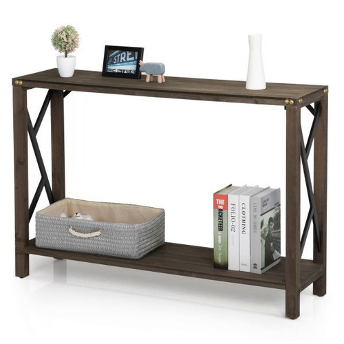 Console Table with Storage Shelf, R-shape Side Iron Sheet and Plastic Foot Pads for Entryway, Front Hall, Hallway and Living Room XH