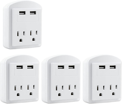 In Wall 2 USB 2 Outlet Surge Protector Outlet Adapter 2.4A USB Fast Charger ETL (2U2O-4)