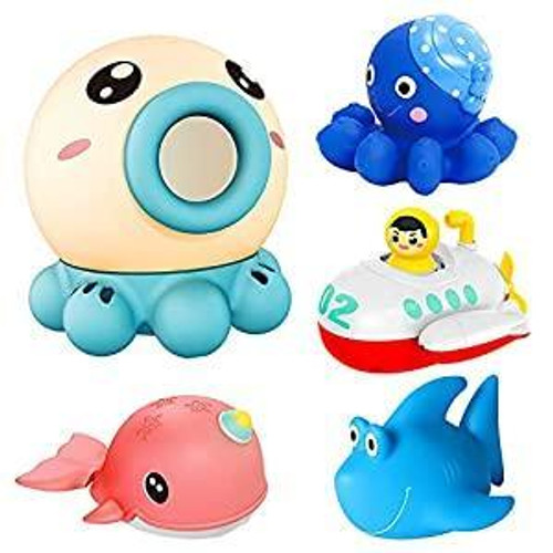 Toddlers Bath Toy, Manual Wind-Up Crab & Turtle Baby Bathtub Toys, Cute turtles, ducks and dolphins,Birthday for 2 3 4 5 6 Years Old,6Pcs +1 Organizer