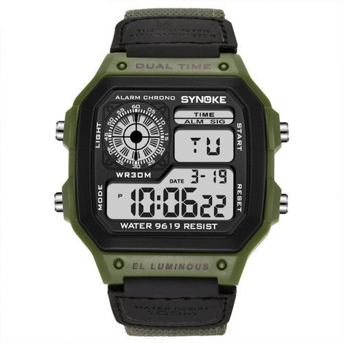 SYNOKE 9619B Nylon Canvas Strap Luminous Waterproof Digital Watch