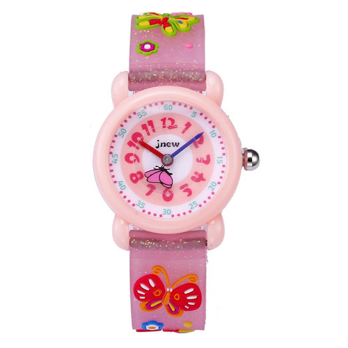 JNEW A335-20082 Children Cartoon 3D Butterfly Waterproof Time Cognitive Silicone Jelly Strap Quartz Watch