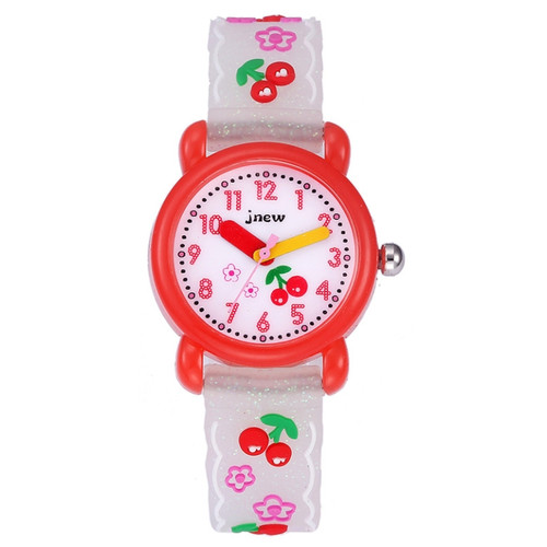 JNEW A335-86236 Children Cute Cartoon Cherry Waterproof 3D Silicone Quartz Watch