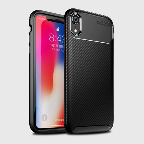 For iPhone XR Beetle Shape Carbon Fiber Texture Shockproof TPU Case