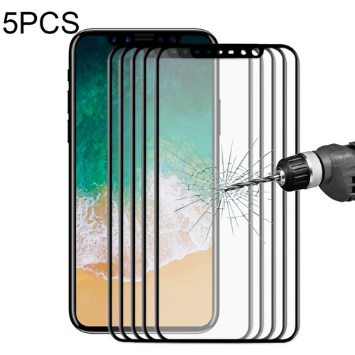 For iPhone X 5pcs ENKAY Hat-Prince  0.2mm 9H Surface Hardness 3D Explosion-proof Full Screen Carbon Fiber Soft Edges Tempered Glass Screen Film