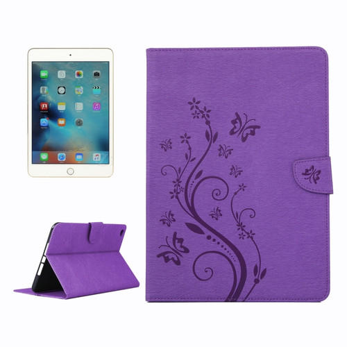 For iPad mini 4 Pressed Flowers Butterfly Pattern Horizontal Flip PU Leather Case with Magnetic Buckle & Holder & Card Slots & Wallet