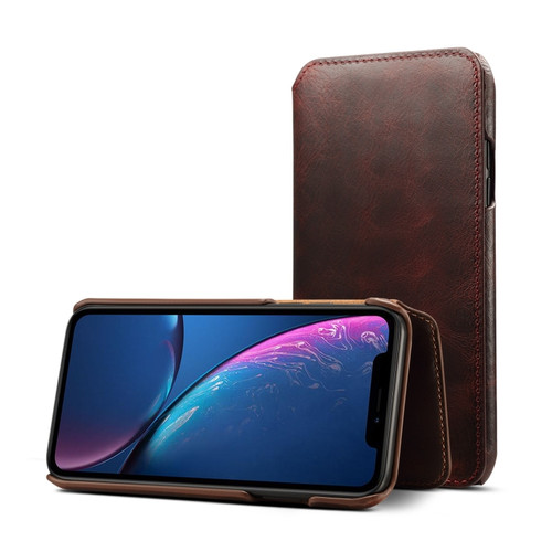 For iPhone XR Oil Wax Cowhide Horizontal Flip Leather Case with Card Slots & Wallet