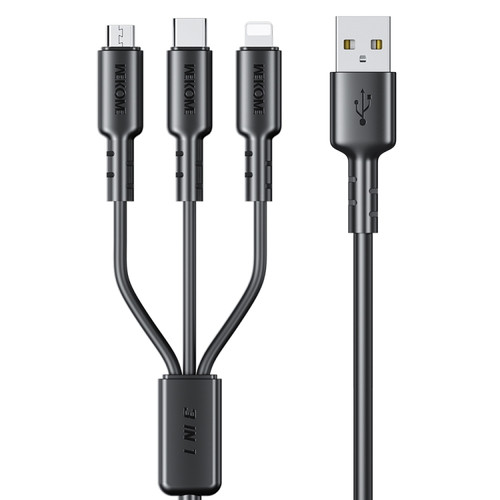 WEKOME WDC-02 Tidal Energy Series 3A USB to 8 Pin+Type-C+Micro USB 3 in 1 PVC Data Cable, Length: 1.2m