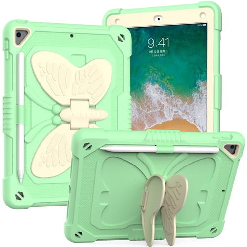 Beige PC + Silicone Anti-drop Protective Case with Butterfly Shape Holder & Pen Slot