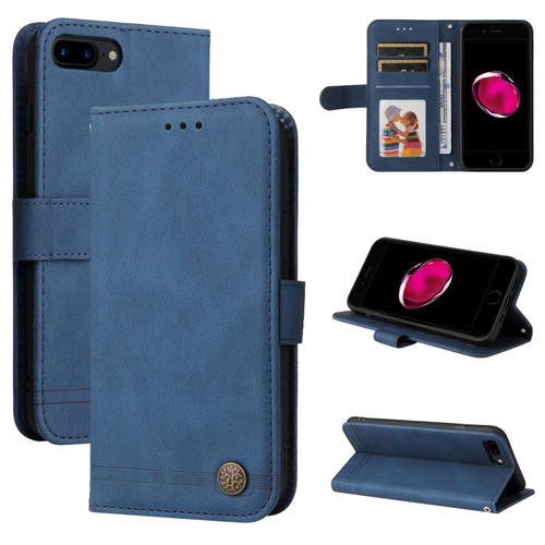 Skin Feel Life Tree Metal Button Horizontal Flip Leather Case with Holder & Card Slot & Wallet & Photo Frame & Strap