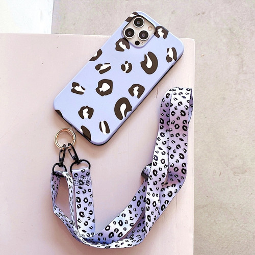 Leopard Print TPU Straight Edge Phone Case with Lanyard
