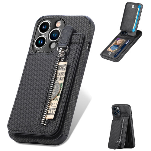 Carbon Fiber Vertical Flip Zipper Phone Case