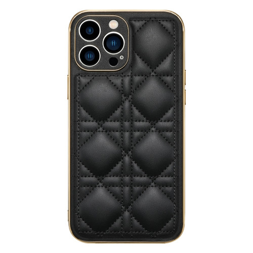 D03 Grid PU Leather Electroplated Phone Case