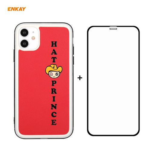 For iPhone 11 Hat-Prince ENKAY ENK-PC0462 Cartoon Series PU Leather + PC Hard Slim Case Shockproof Cover ＆ 0.26mm 9H 2.5D Full Glue Full Coverage Tempered Glass Protector Film