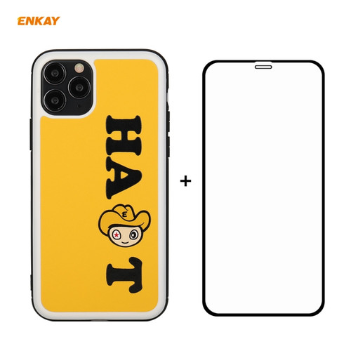 For iPhone 11 Pro Hat-Prince ENKAY ENK-PC0472 Cartoon Series PU Leather + PC Hard Slim Case Shockproof Cover ＆ 0.26mm 9H 2.5D Full Glue Full Coverage Tempered Glass Protector Film