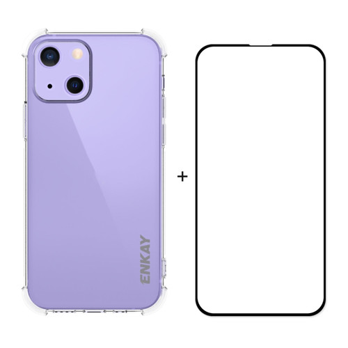 Hat-Prince ENKAY Clear TPU Shockproof Soft Case Drop Protection Cover + Full Coverage Tempered Glass Protector Film