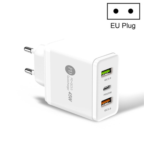 45W PD3.0 + 2 x QC3.0 USB Multi Port Quick Charger, EU Plug